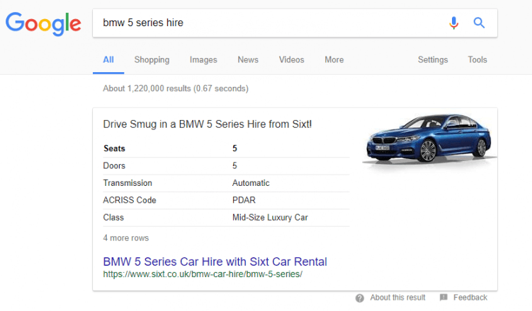 serp für "bmw 5 series hire"