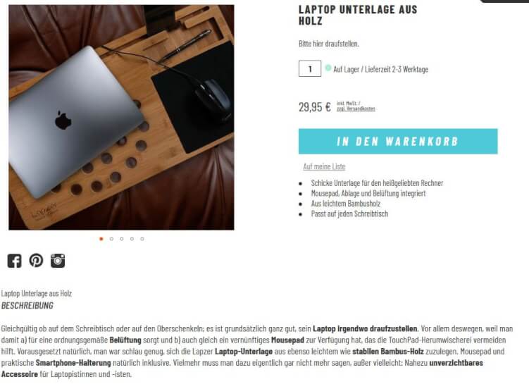 Produkttext-Beispiel: Laptopunterlage von radbag