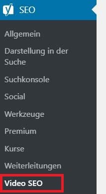 Yoast-Menü für Video-Sitemaps