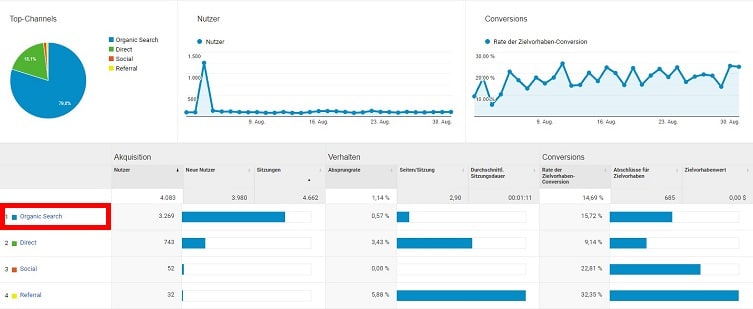 Blick in Google Analytics für Content Audit