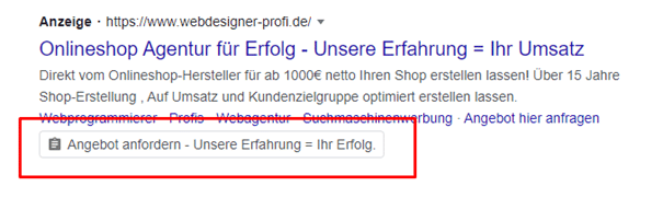 Screenshot einer Lead-Formular-Anzeigenerweiterung