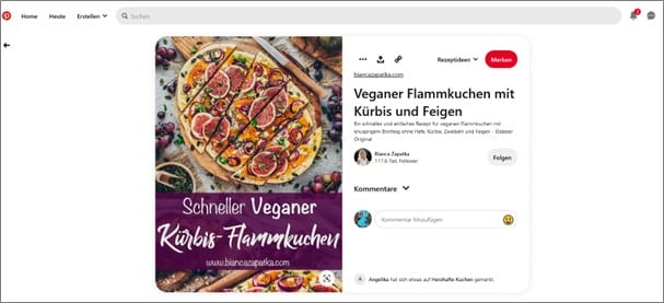 Detailansicht des Pins "Veganer Flammkuchen mit Kürbis und Feigen"