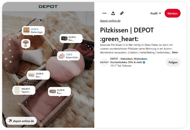 Shop-the-Look-Pin mit Produktmarkierungen direkt auf dem Bild