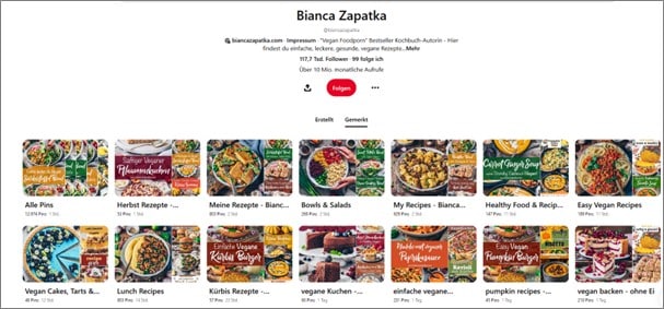 Pinnwände mit Rezeptideen auf dem Pinterest-Profil von Bianca Zapatka