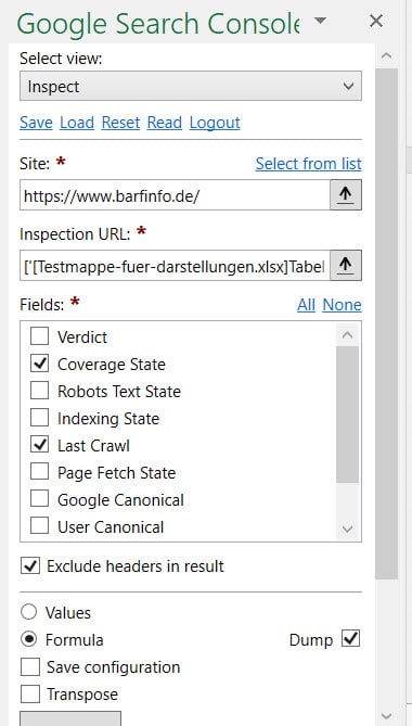 Die Sidebar mit Zugriff auf die Inspect-API zeigt beispielsweise Indexierungsstatus und das letzte Crawl-Datum.