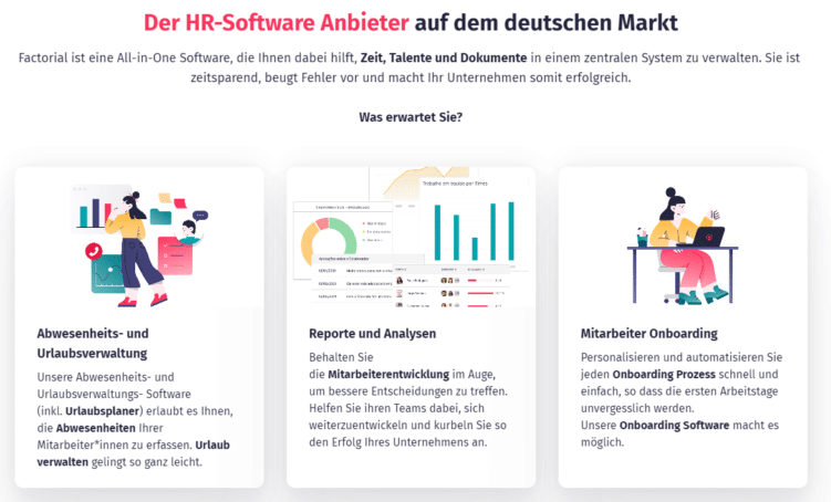 Screenshot einer Factorial HR Landingpage