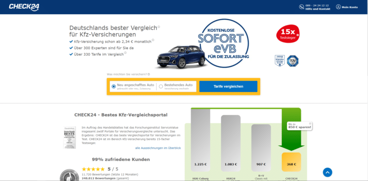 Screenshot von Check24 SEA Landingpage