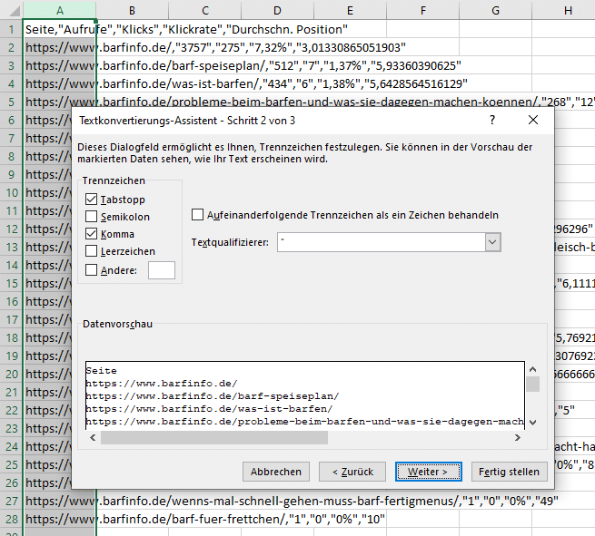 Text in Spalten (Excel)