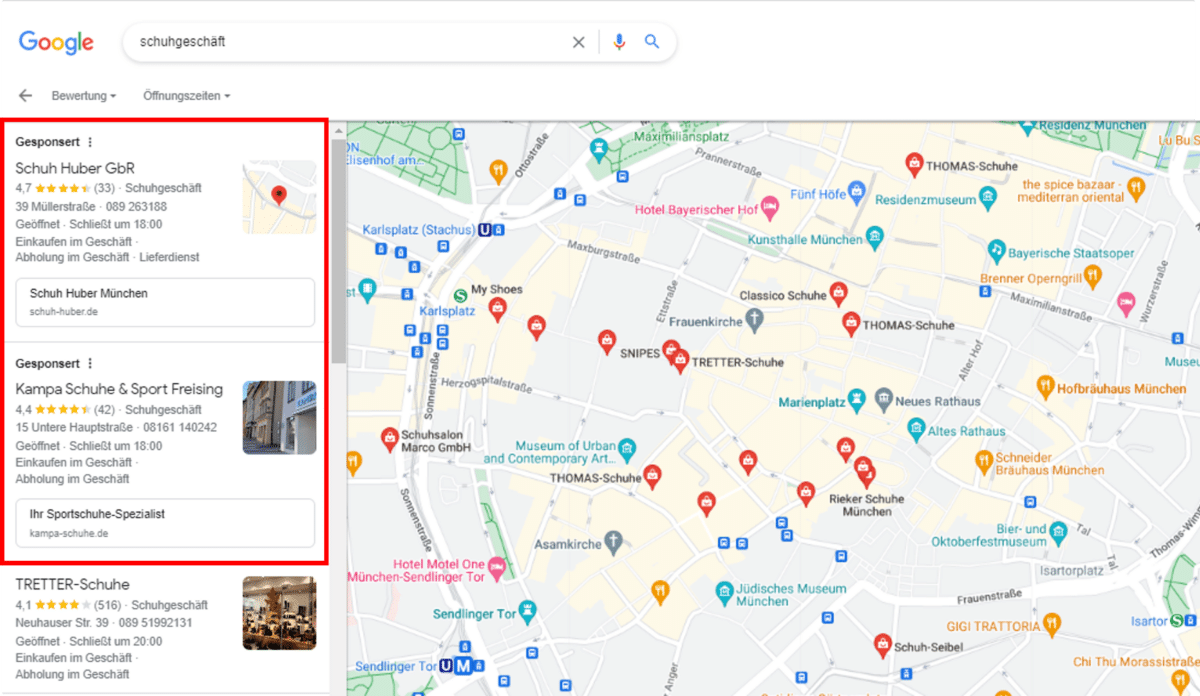 Google Maps Ads erfolgreich schalten - Google Maps Ad Schuhe 1200x696