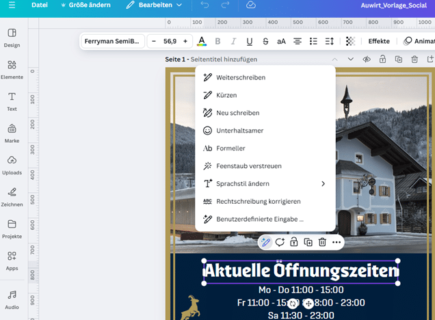 Benutzeroberfläche in Canva