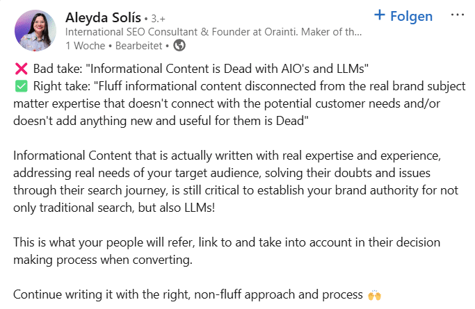 Aleyda Solís relevanter Content-Beitrag