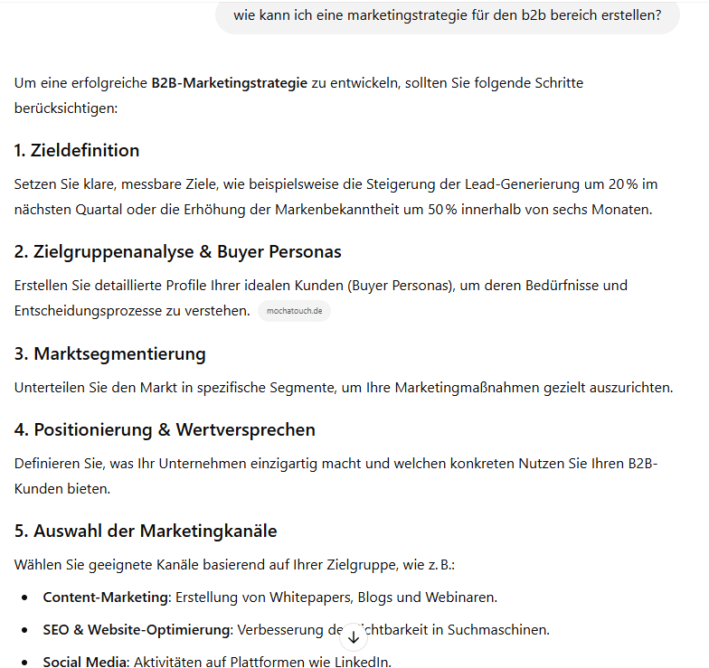 Beispiel ChatGPT Suche B2B Marketinstrategie