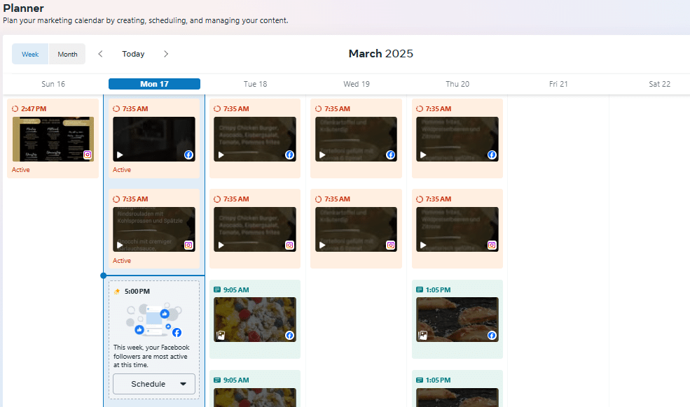 Ansicht des Content-Planers innerhalb der Meta Business Suite