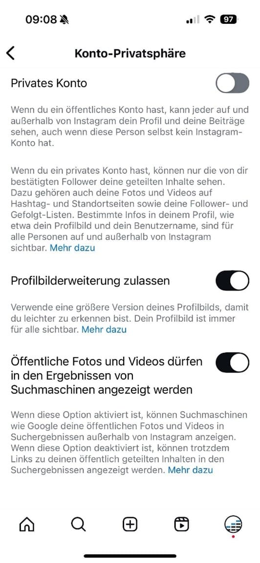 Die Funktion "Inhalte in Suchmaschinen anzeigen" dekativieren