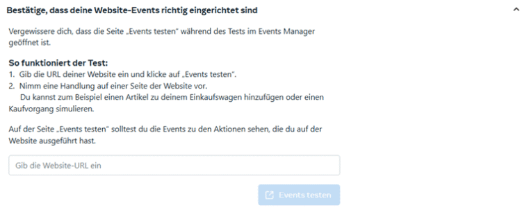 Im Meta Business Manager kannst Du live testen, ob Dein Meta Pixel funktioniert.
