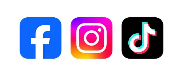 Logos von Facebook, Instagram und TikTok