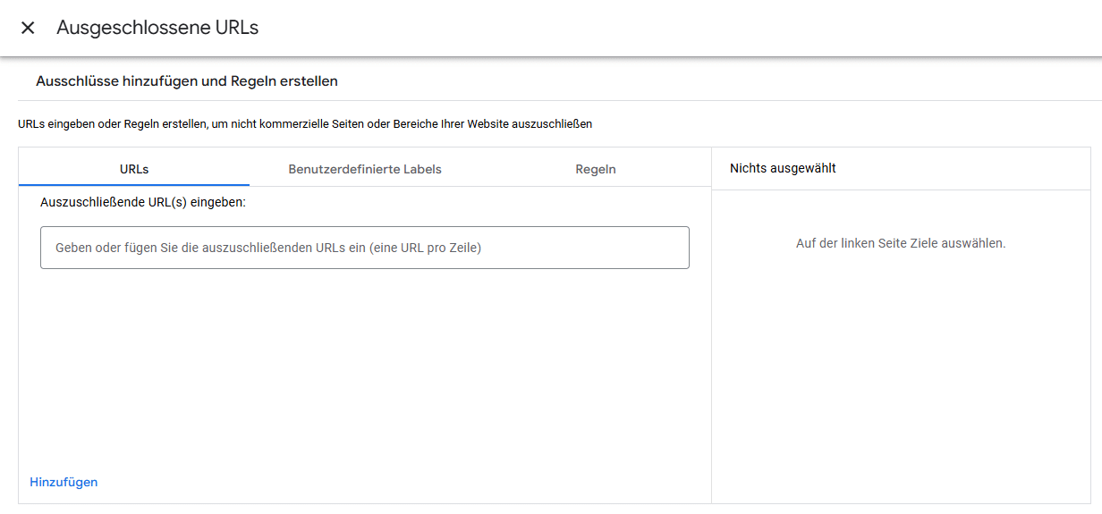 Screenshot ausgeschlossene URLs
