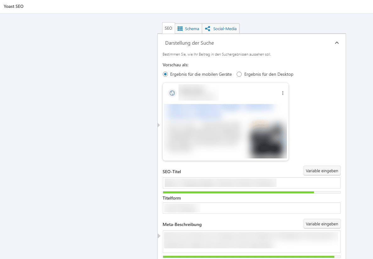 Anzupassende Title & Meta Description mit Yoast SEO.