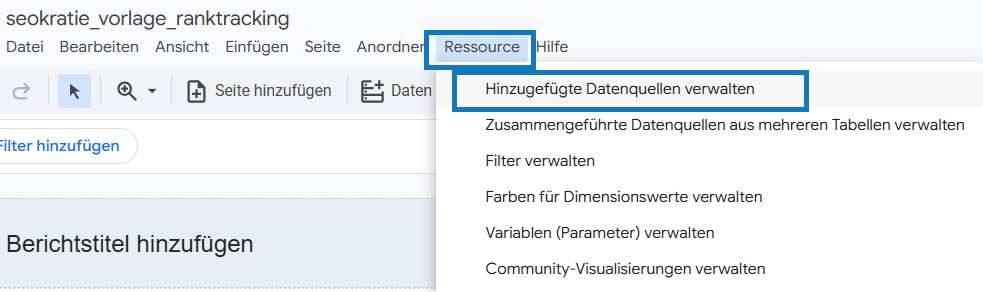 Screenshot aus Looker Studio „Datenquellen verwalten“