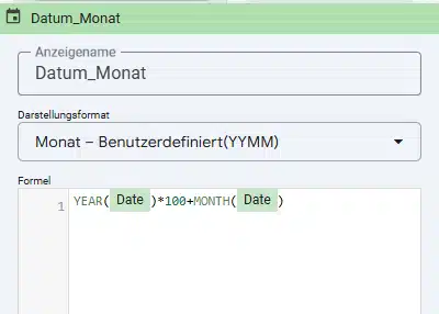 Berechnetes Feld in Looker Studio als Dimension für Jahr und Monate