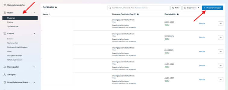 Screenshot aus dem Facebook Business Manager - eine neue Person hinzufügen