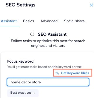 Darstellung des Wix SEO Wiz Keyword Tools.