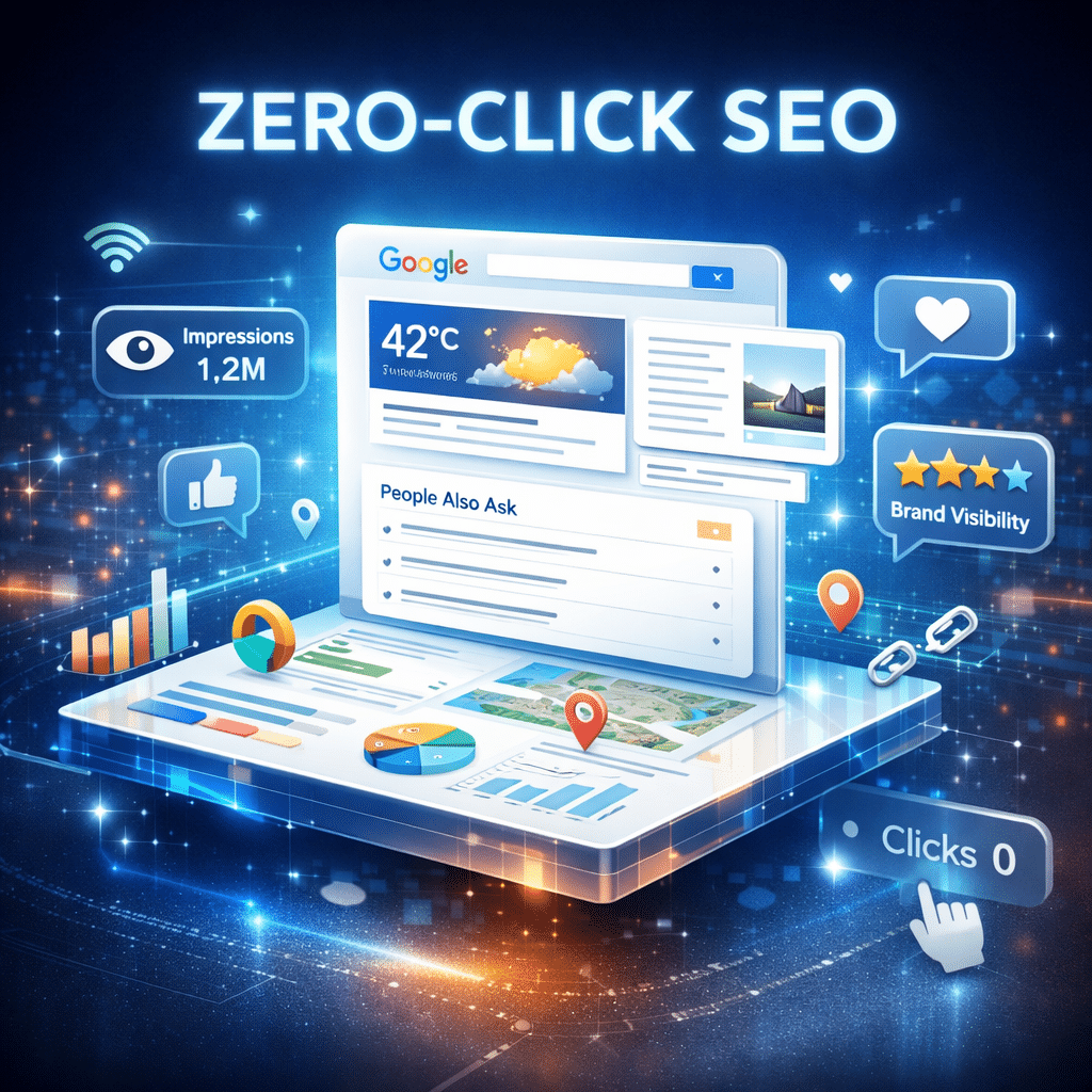 Zero-Click-SEO: Fiktive Darstellung der Google-Suche anhand eines Zero Click Beispiels.