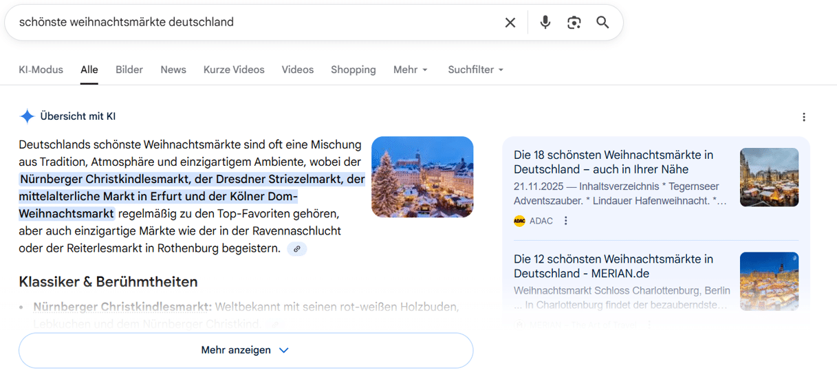 Beispiel einer SERP im AI-Overview.