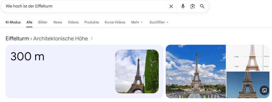 Beispiel einer Direct Answer ganz oben auf der SERP.