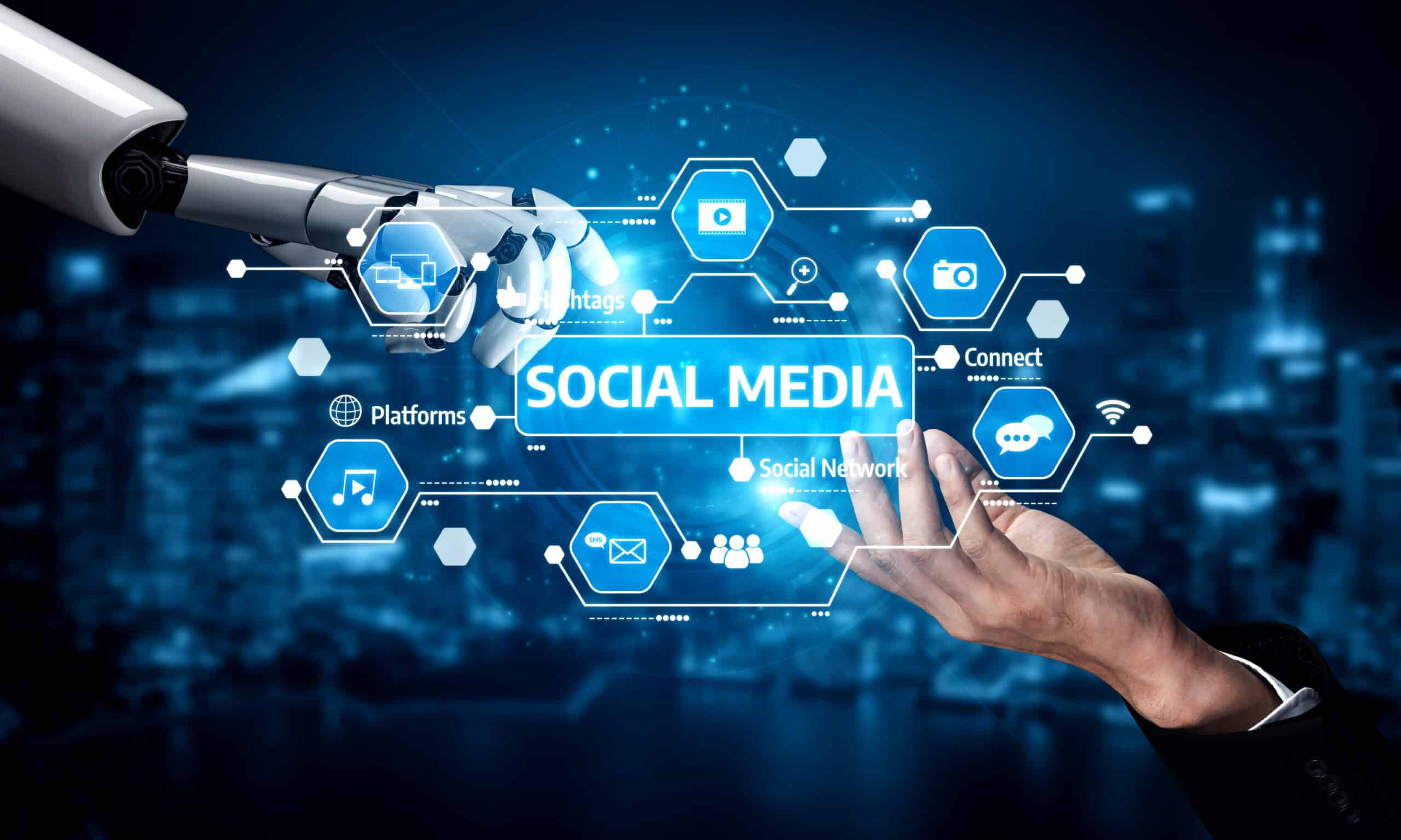 Illustration Social Media mit KI und Mensch