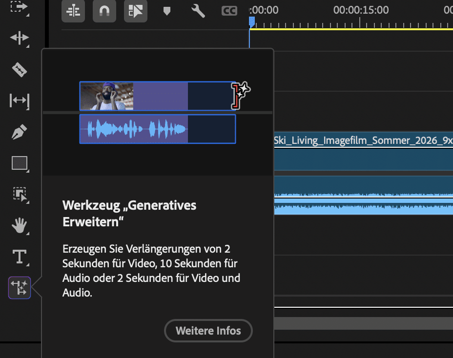Screenshot "Generatives Erweitern" in Adobe Premiere Pro