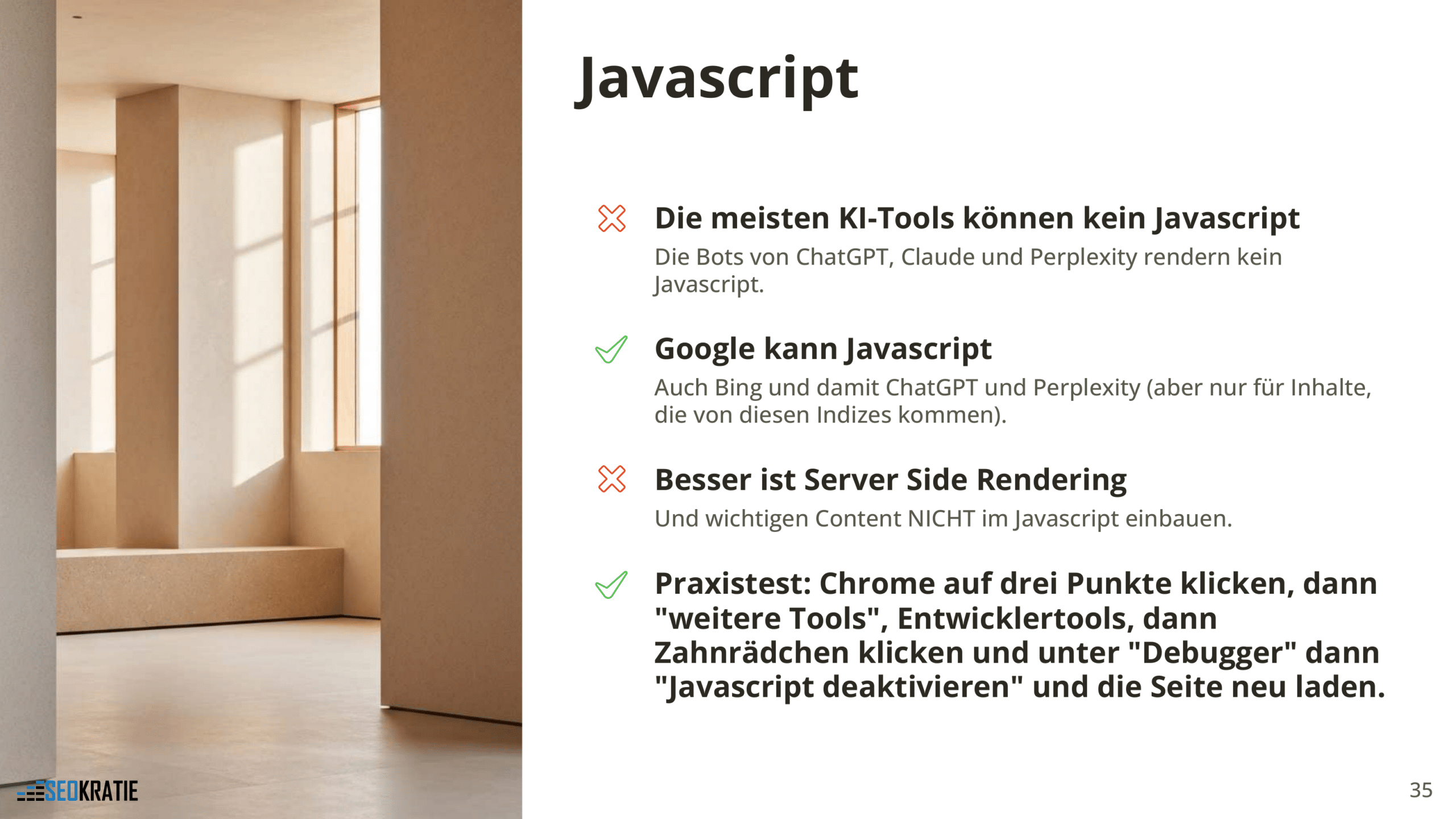 Hinweise zur Java Script-Nutzung für SEO und KI-Systeme mit Empfehlung für Server-Side Rendering